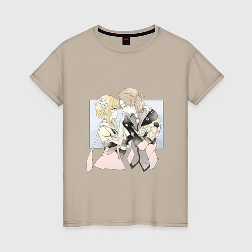 Женская футболка Люмин и Альбедо / Миндальный – фото 1