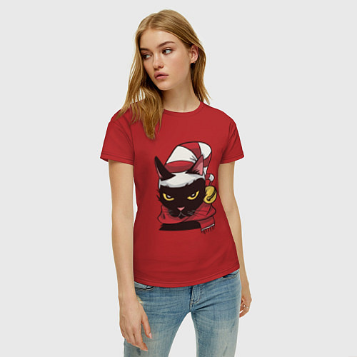 Женская футболка Christmas Cat / Красный – фото 3