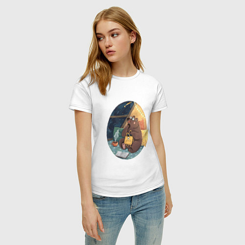 Женская футболка Мечтающий медведь / Белый – фото 3