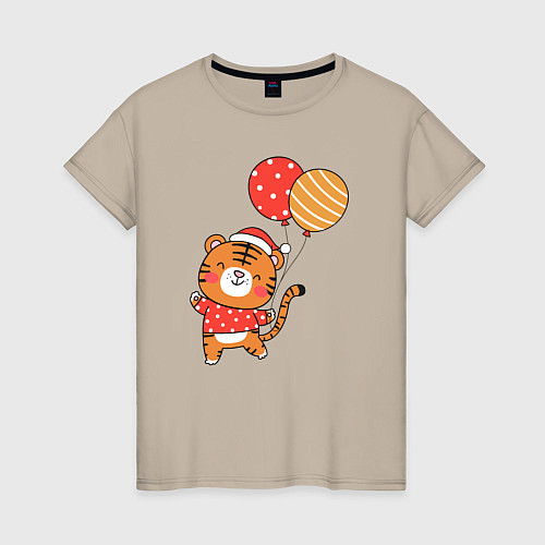 Женская футболка Тигренок с шариками / Миндальный – фото 1