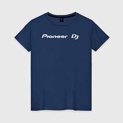 Футболка хлопковая женская Pioneer DJ - Logo White, цвет: тёмно-синий