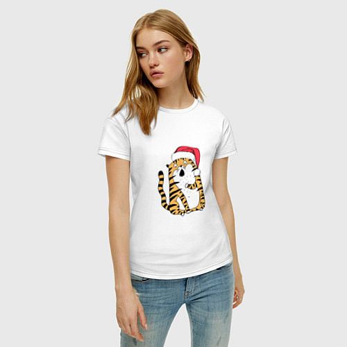 Женская футболка Удивленный новогодний тигр / Белый – фото 3