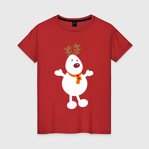 Женская футболка Олень снеговик 01 / Красный – фото 1