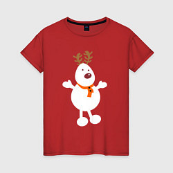 Футболка хлопковая женская Олень снеговик 01, цвет: красный