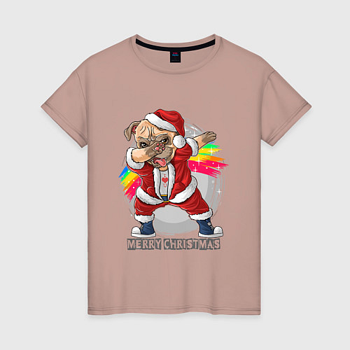 Женская футболка Christmas Pug / Пыльно-розовый – фото 1