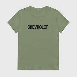 Футболка хлопковая женская Chevrolet Лого Эмблема спина, цвет: авокадо