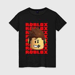 Футболка хлопковая женская ROBLOX RED LOGO LEGO FACE, цвет: черный