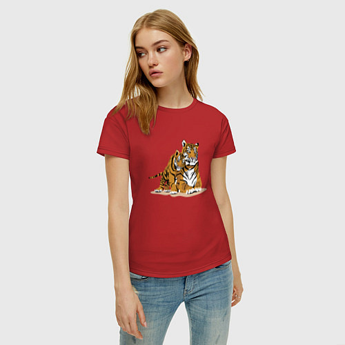 Женская футболка Тигрица с игривым тигрёнком / Красный – фото 3