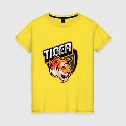 Футболка хлопковая женская Тигр Tiger логотип, цвет: желтый