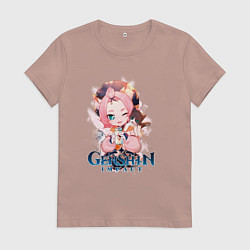 Футболка хлопковая женская Диона Diona Genshin Impact, цвет: пыльно-розовый