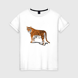 Футболка хлопковая женская Тигр Tiger в полный рост, цвет: белый