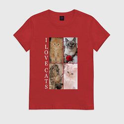 Футболка хлопковая женская I LOVE CATS Я ЛЮБЛЮ КОШЕК, цвет: красный