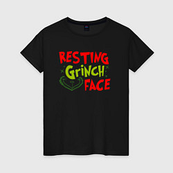 Футболка хлопковая женская Resting Grinch Face Новогодний, цвет: черный