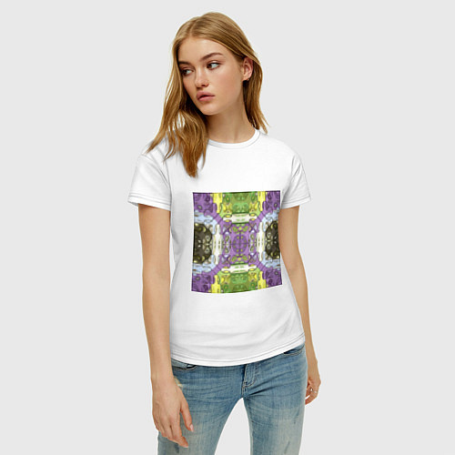 Женская футболка Коллекция Фрактальная мозаика Фиолетово-зеленый Кв / Белый – фото 3