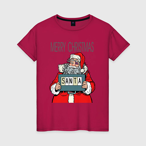 Женская футболка Merry Christmas: Санта с синяком / Маджента – фото 1