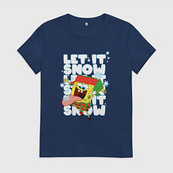 Футболка хлопковая женская LET IT SNOW ГУБКА БОБ, цвет: тёмно-синий