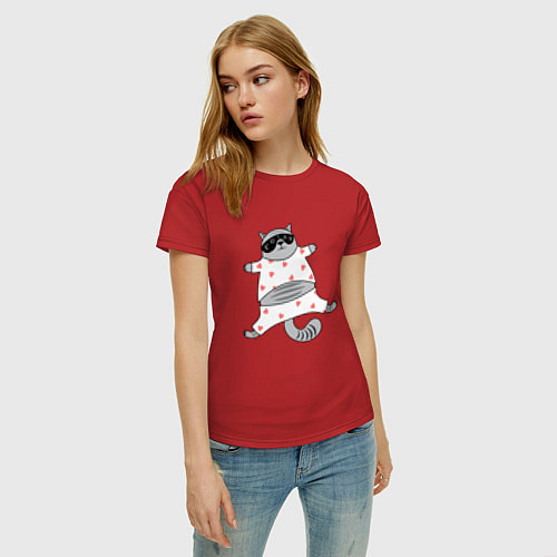Женская футболка Кот в пижаме / Красный – фото 3