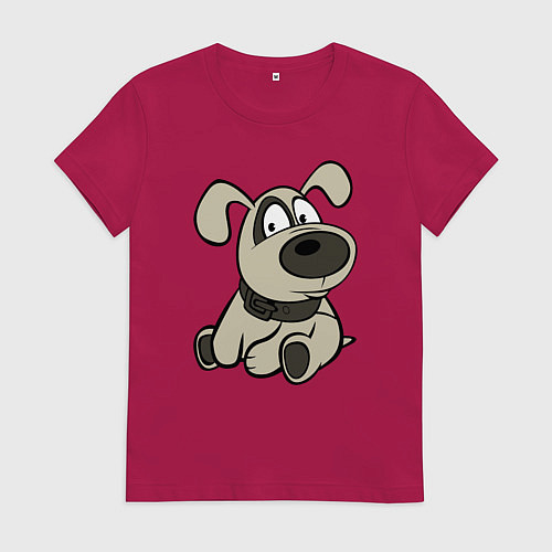 Женская футболка Щенок глазастый бежевый / Маджента – фото 1