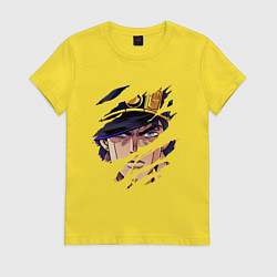 Футболка хлопковая женская JOJOS BIZARRE ADVENTURE, ГЛАВНЫЙ ГЕРОЙ, цвет: желтый