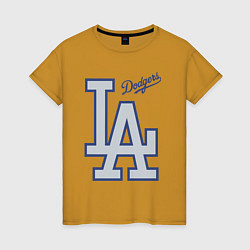 Футболка хлопковая женская Los Angeles Dodgers - baseball team, цвет: горчичный