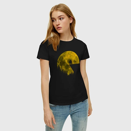 Женская футболка Pac-man moon Пакмен луна / Черный – фото 3