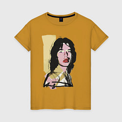 Футболка хлопковая женская Andy Warhol - Mick Jagger pop art, цвет: горчичный