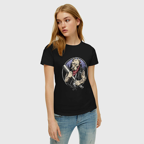 Женская футболка Крутой питбуль с битой / Черный – фото 3