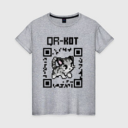 Футболка хлопковая женская QR код QR кот, цвет: меланж
