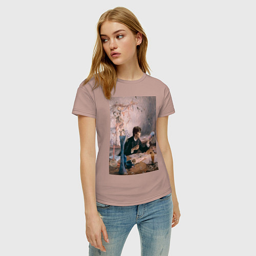 Женская футболка Тимоти Шаламе картина художник / Пыльно-розовый – фото 3