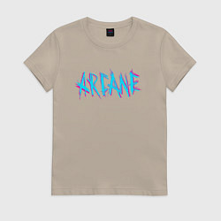 Футболка хлопковая женская ARCANE LEAGUE OF LEGENDS NEON LOGO, цвет: миндальный