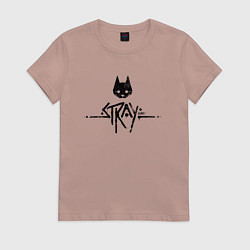 Футболка хлопковая женская Stray: Black Logo, цвет: пыльно-розовый
