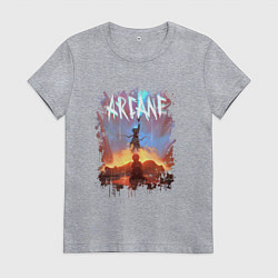 Футболка хлопковая женская JINX HERE WAS ARCANE LEAGUE OF LEGENDS ДЖИНКС, цвет: меланж