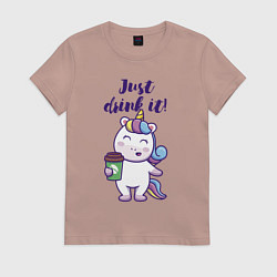 Футболка хлопковая женская Just drink it!, цвет: пыльно-розовый