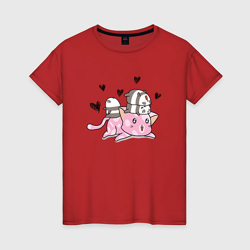 Женская футболка Котик с пандочками / Красный – фото 1