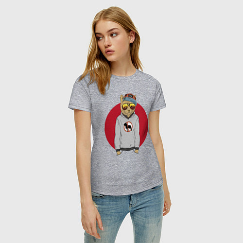 Женская футболка Cat hipster / Меланж – фото 3