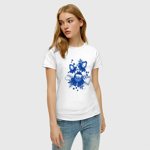 Женская футболка Голубой орнамент Гжель / Белый – фото 3