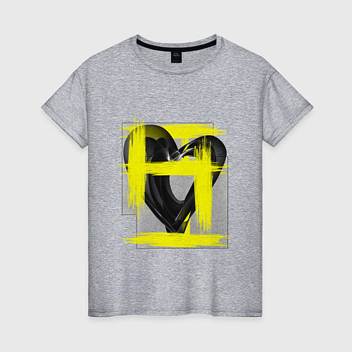 Женская футболка Коллекция Get inspired! Черное сердце Абстракция f / Меланж – фото 1