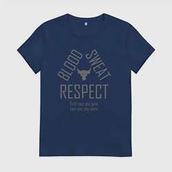 Футболка хлопковая женская Кровь Пот Уважение Скала, цвет: тёмно-синий