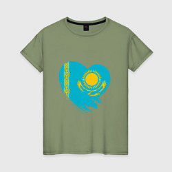 Футболка хлопковая женская Сердце - Казахстан, цвет: авокадо