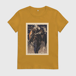 Футболка хлопковая женская Sova арт, цвет: горчичный