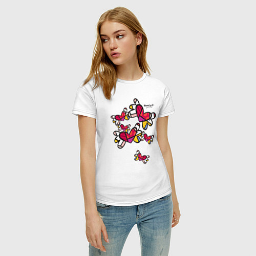 Женская футболка Romero Britto: flying hearts / Белый – фото 3
