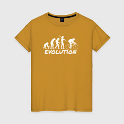 Футболка хлопковая женская Эволюция велосипедиста, цвет: горчичный