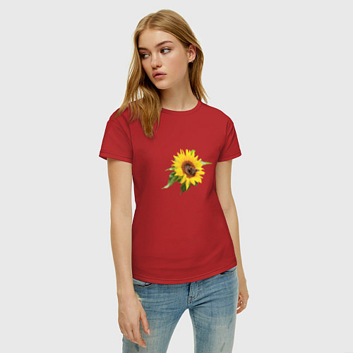 Женская футболка Бабочка на цветке подсолнуха / Красный – фото 3