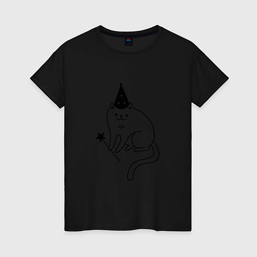 Женская футболка Кот - волшебник / Черный – фото 1