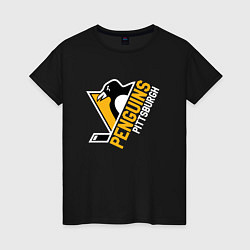 Футболка хлопковая женская Pittsburgh Penguins Питтсбург Пингвинз, цвет: черный