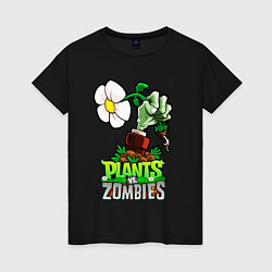 Футболка хлопковая женская Plants vs Zombies рука зомби, цвет: черный