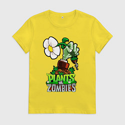 Футболка хлопковая женская Plants vs Zombies рука зомби, цвет: желтый