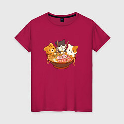 Футболка хлопковая женская Kawaii Cat Ramen, цвет: маджента
