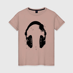 Футболка хлопковая женская Headphones наушники, цвет: пыльно-розовый