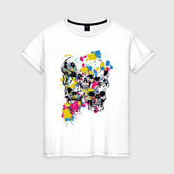 Футболка хлопковая женская Color & Skulls, цвет: белый